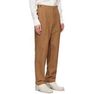 King & Tuckfield men's Tan Tab trousers 29 linen cotton toffee pleated *flaws*